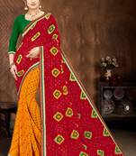 Red and Yellow Georgette Bandhani Printed Designer Saree