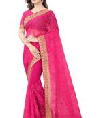 magenta net embroidered   saree with blouse