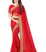 red net embroidered   saree with blouse