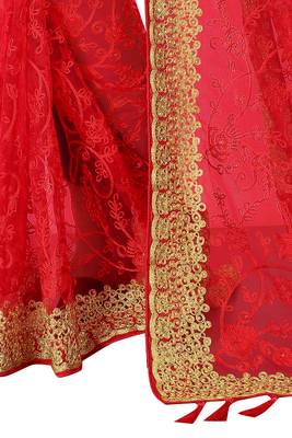 red net embroidered   saree with blouse 2