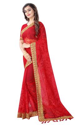 red net embroidered   saree with blouse 3