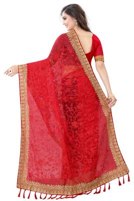 red net embroidered   saree with blouse 4