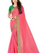 pink cotton plain   saree with blouse