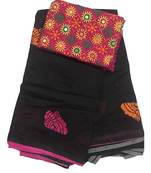 black cotton embroidered   saree with blouse