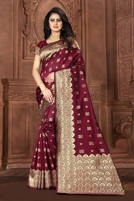 Maroon Woven Art Silk Saree With Blouse 7