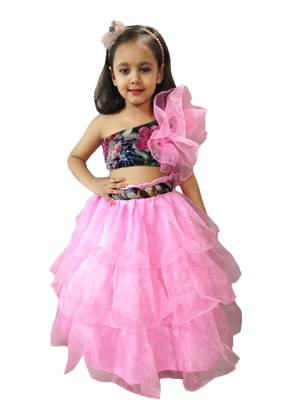 Anitabalia_label BABY GIRL'Organza  Blouse, with beautiful Rose Flower, LEHENGA CHOLI FULLY STITCHED. PINK 1