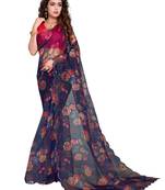 Purple organza plain  saree with blouse