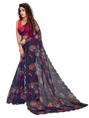 Purple organza plain  saree with blouse 2