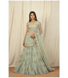 Olive Green Embrodary Work  Net with Raw Silk  Cancan Lehenga Choli