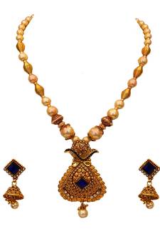 Blue gold plated antique gold Copper   Necklace  Pair of Earring