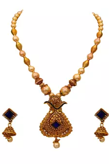 Blue gold plated antique gold Copper   Necklace  Pair of Earring