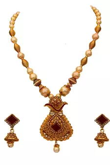 Red gold plated antique gold Copper   Necklace  Pair of Earring
