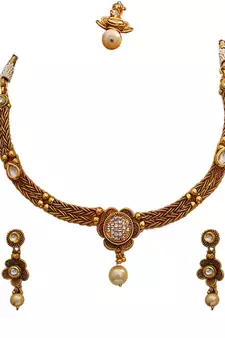 Gold gold plated antique gold Copper   Necklace  Pair of Earring