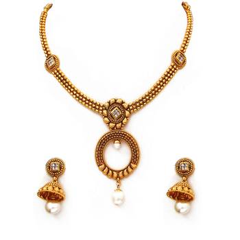 White gold plated antique gold Copper   Necklace  Pair of Earring 3