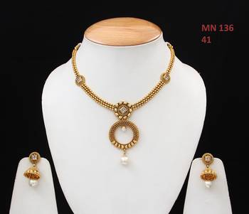 White gold plated antique gold Copper   Necklace  Pair of Earring 4