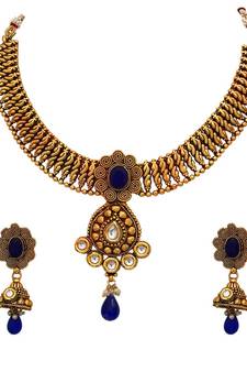 Blue gold plated antique gold Copper   Necklace  Pair of Earring