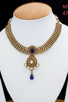 Blue gold plated antique gold Copper   Necklace  Pair of Earring