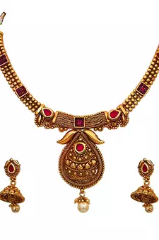 Pink gold plated antique gold Copper   Necklace  Pair of Earring