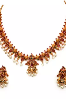 Multicolor gold plated antique gold Copper   Necklace  Pair of Earring