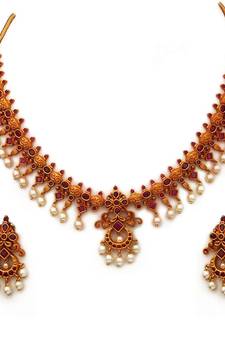 Red gold plated antique gold Copper   Necklace  Pair of Earring