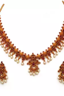 Red gold plated antique gold Copper   Necklace  Pair of Earring
