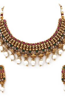 Multicolor gold plated antique gold Copper   Necklace  Pair of Earring