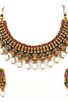Multicolor gold plated antique gold Copper   Necklace  Pair of Earring