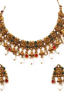 Multicolor gold plated antique gold Copper   Necklace  Pair of Earring