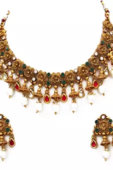 Multicolor gold plated antique gold Copper   Necklace  Pair of Earring