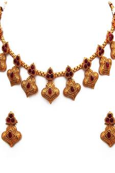 Red gold plated antique gold Copper   Necklace  Pair of Earring