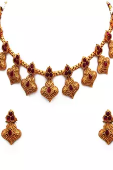 Red gold plated antique gold Copper   Necklace  Pair of Earring