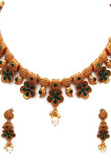 Green gold plated antique gold Copper   Necklace  Pair of Earring