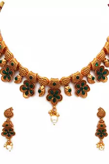 Green gold plated antique gold Copper   Necklace  Pair of Earring