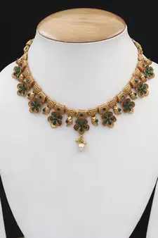 Green gold plated antique gold Copper   Necklace  Pair of Earring