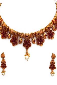 Red gold plated antique gold Copper   Necklace  Pair of Earring