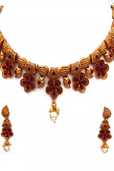 Red gold plated antique gold Copper   Necklace  Pair of Earring