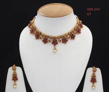 Red gold plated antique gold Copper   Necklace  Pair of Earring 4
