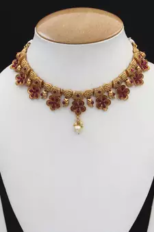 Red gold plated antique gold Copper   Necklace  Pair of Earring
