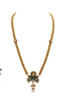 Pink gold plated antique gold Copper   Necklace  Pair of Earring