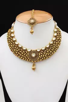 Gold gold plated antique gold Copper   Necklace  Pair of Earring
