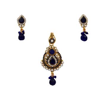 Blue gold plated antique gold Copper   Pendant  pair of Earrings 1