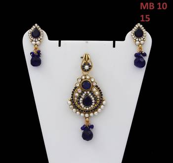 Blue gold plated antique gold Copper   Pendant  pair of Earrings 2