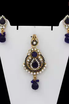 Blue gold plated antique gold Copper   Pendant  pair of Earrings