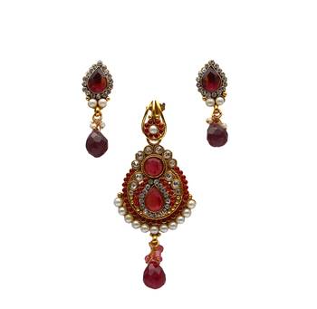 Pink gold plated antique gold Copper   Pendant  pair of Earrings 3