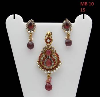 Pink gold plated antique gold Copper   Pendant  pair of Earrings 4