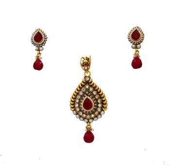 Red gold plated antique gold Copper   Pendant  pair of Earrings 1