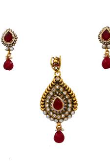 Red gold plated antique gold Copper   Pendant  pair of Earrings