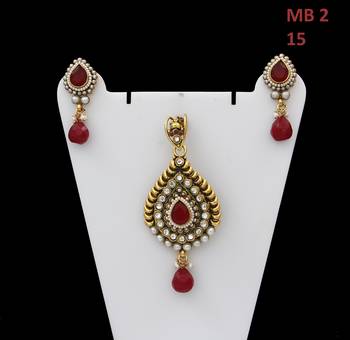 Red gold plated antique gold Copper   Pendant  pair of Earrings 2