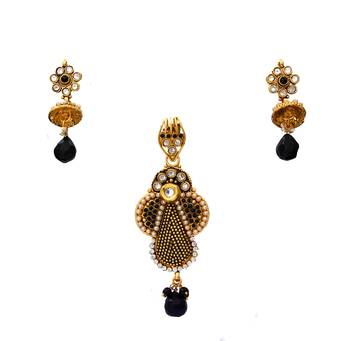 Black gold plated antique gold Copper   Pendant  pair of Earrings 3