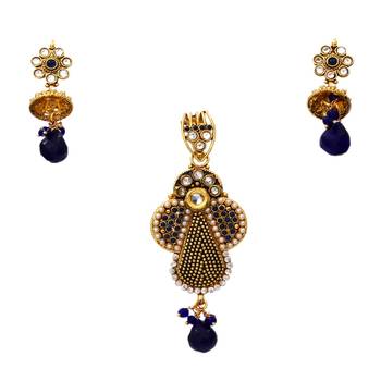 Blue gold plated antique gold Copper   Pendant  pair of Earrings 1